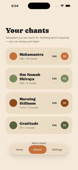 The saved chants list